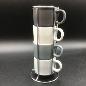 Harvey West Stacking Assorted Ceramic Espresso Cups With Stand Set of 4